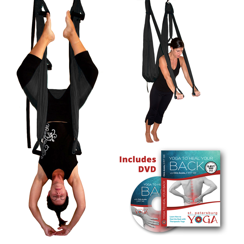 Black Aerial Yoga Inversion Swing + Yoga for Back Pain DVD – St