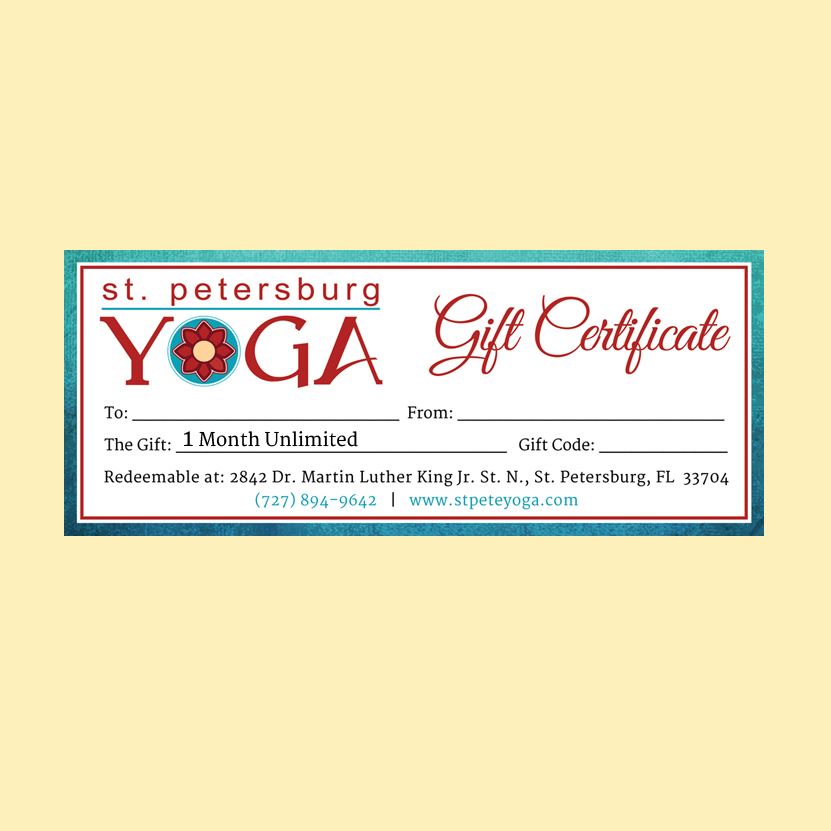 1 Month Unlimited Gift Certificate to St. Petersburg Yoga – St